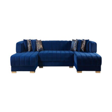 Load image into Gallery viewer, Velvet U-Shaped Three Piece Sofa Chaise Sectional With Toss Pillows - Blue
