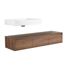 Load image into Gallery viewer, Modern Wall Mounted Bathroom Vanity With Resin Sink And Side Cabinet - Brown Ebony
