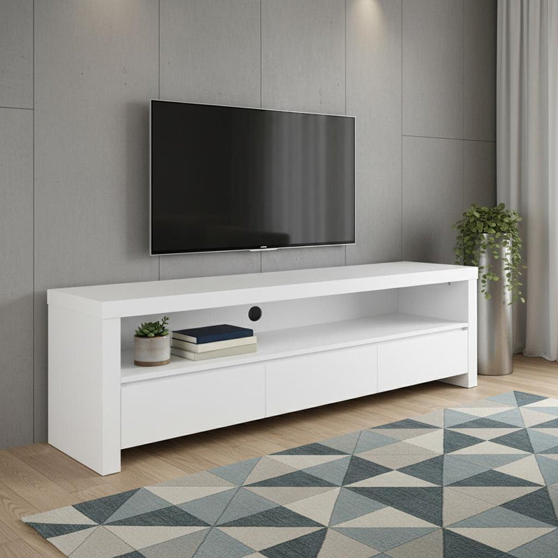 59" Enclosed Open Storage TV Stand - White