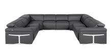 Load image into Gallery viewer, Italian Leather Power Reclining U Shaped Eight Piece Corner Sectional With Console - Dark Gray
