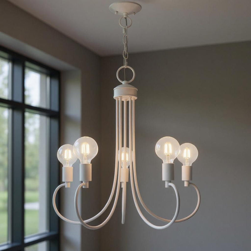 26" Five Light Dimmable Chandelier With Shades - White