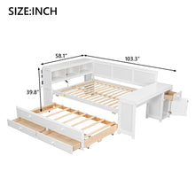 Load image into Gallery viewer, Daybed With Storage Shelves, Drawers, Trundle, Charging Station, LED Light, Desk And Cabinet
