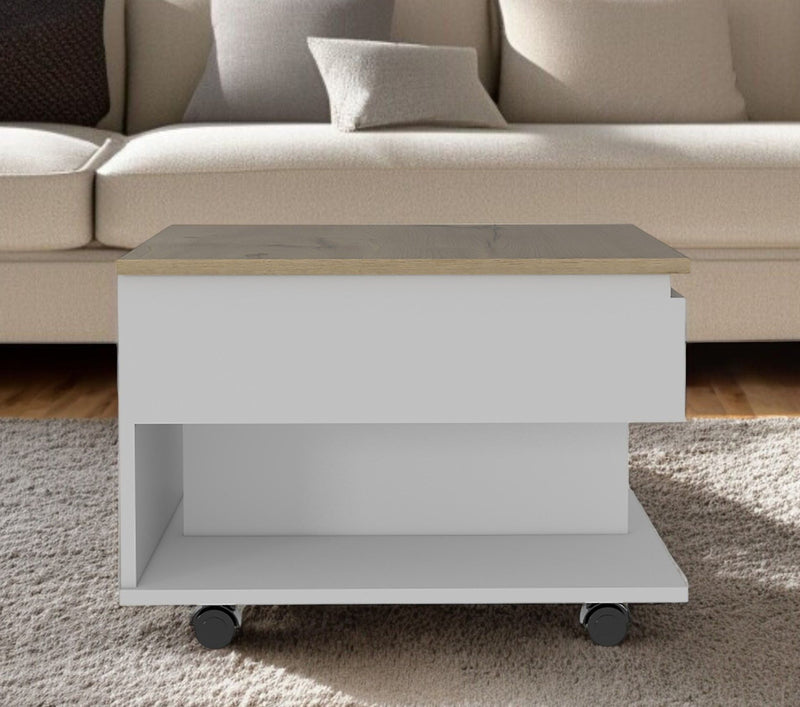 Manufactured Wood Rectangular Coffee Table With Drawer - White And Light Oak