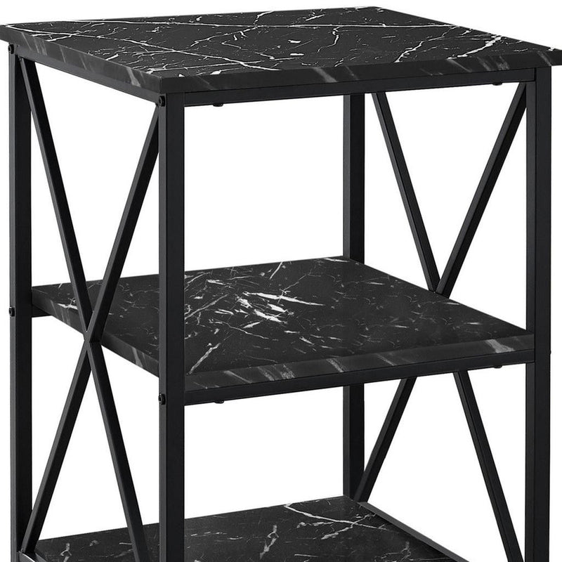 26" Square End Table With Two Shelves - Black