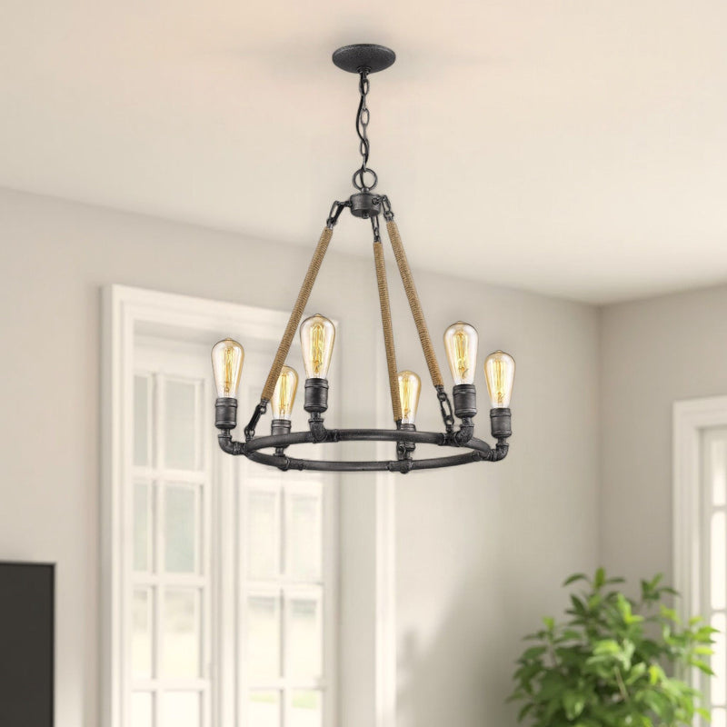 Candle Style Six Light Metal Dimmable Chandelier - Brown / Black