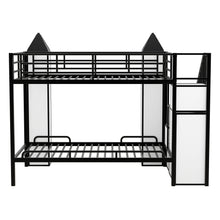 Load image into Gallery viewer, Metal Twin over Twin Castle-shaped Bunk Bed with Wardrobe and Multiple Storage, Black+White
