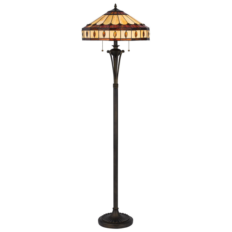 Two Light Traditional Shaped Floor Lamp With Purple And Ivory Abstract Tiffany Glass Empire Shade - Bronze