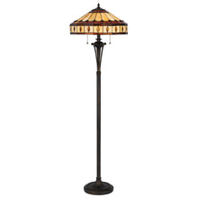 Load image into Gallery viewer, Two Light Traditional Shaped Floor Lamp With Purple And Ivory Abstract Tiffany Glass Empire Shade - Bronze
