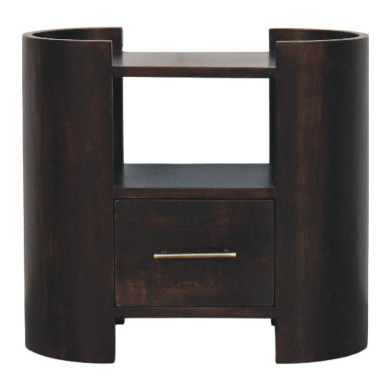 Solid Wood Oval One Drawer Nightstand - Mocha