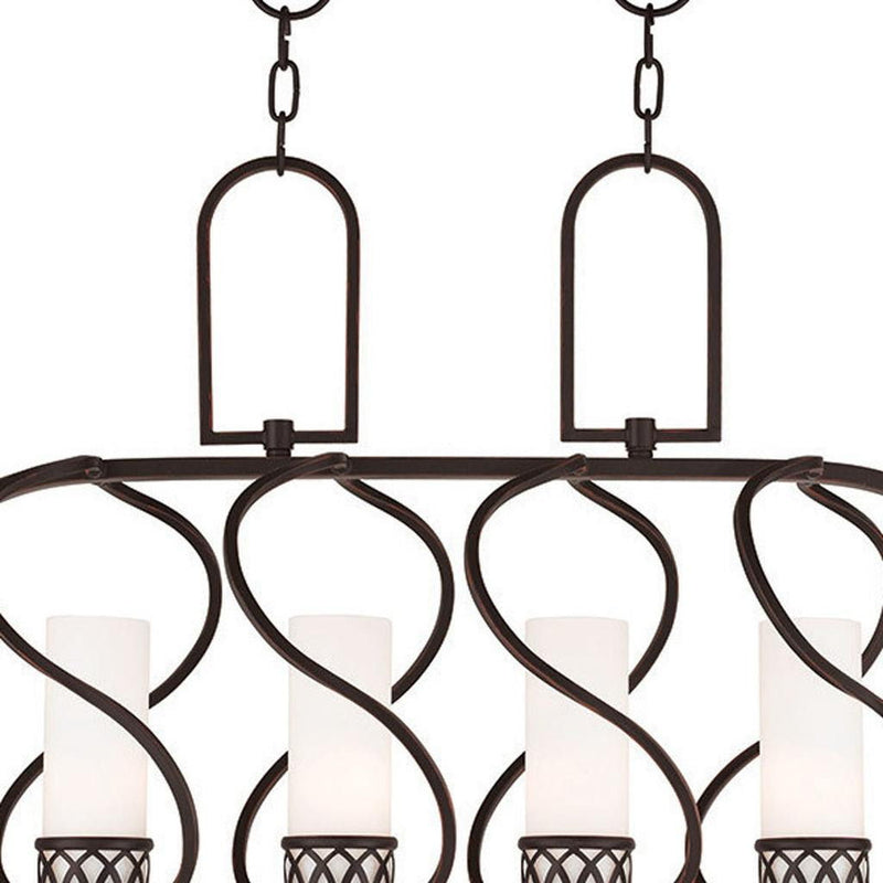 Four Light Metal Dimmable Chandelier With Shades - Bronze / Opal