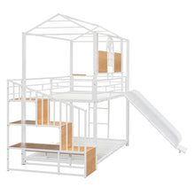 Load image into Gallery viewer, Twin Over Twin Metal Bunk Bed, Metal Housebed with Slide and Storage Stair, White with White Slide
