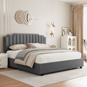 LIFT UP QUEEN SIZE BED VELVET GREY