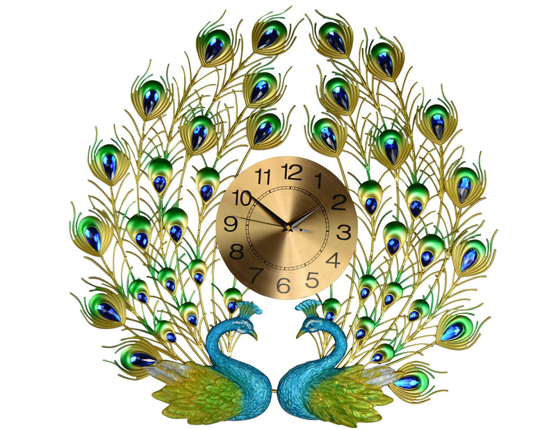 Silent Analog Peacock Novelty Wall Clock - Blue / Gold / Green