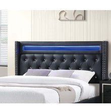 Load image into Gallery viewer, Modern Bed With LED Lights, Charging Port, Tufted Headboard
