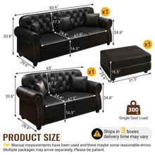 Load image into Gallery viewer, Upholstered Sofa With Nailhead Trim, Rolled Armrests With Ottoman
