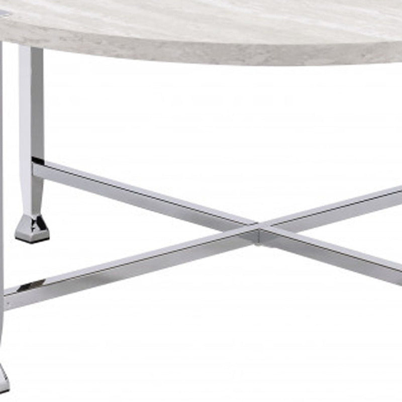 Round Coffee Table - Chrome And White Oak