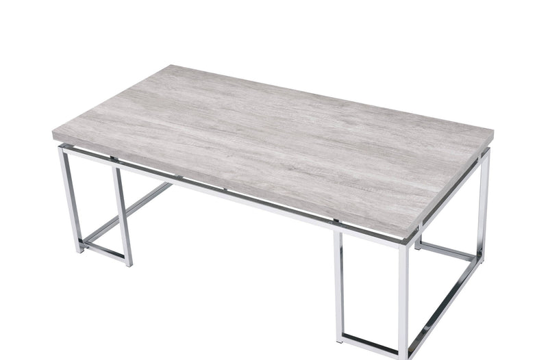47" Oak And Wood And Metal Frame Coffee Table - Silver