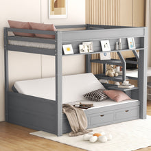 Load image into Gallery viewer, Wood Full Size Convertible Bunk Bed With Storage Staircase, Bedside Table, And 3 Drawers - Gray
