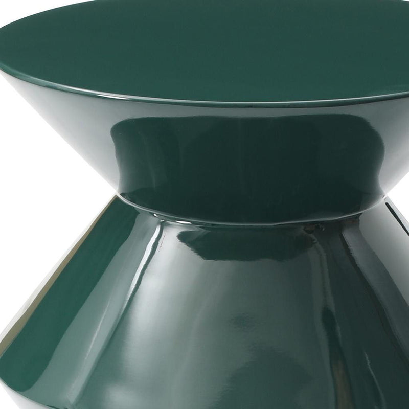 Wood Round Top Geo Pedestal End Table - Green