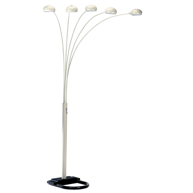 Five Light Arc Floor Lamp With White Dome Shade - White