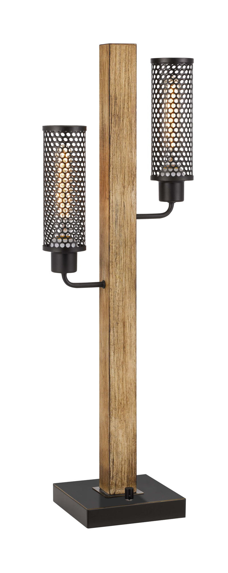 Metal Two Light Table Lamp With Black Novelty Shade - Gray