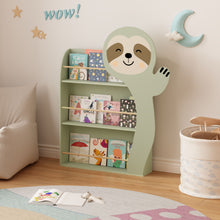 Load image into Gallery viewer, Sloth Bookshelf, Front Facing Toddler Book Display Rack With 3 Tiers, Cute Animal Design - Sage Green
