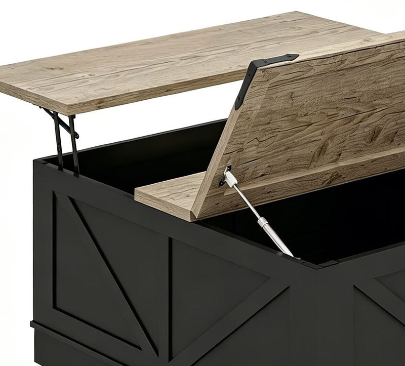 Lift Top Trunk Coffee Table With Two Shelves - Light Brown / Black