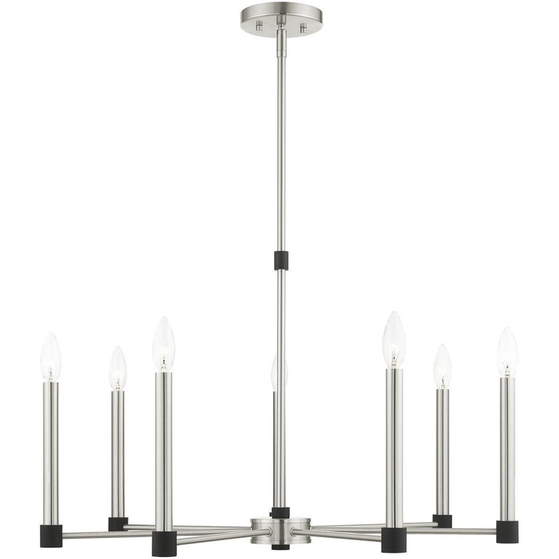 Seven Light Dimmable Chandelier With Shades - Nickel