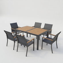 Load image into Gallery viewer, 7 Piece Gray Aluminum Patio Dining Set With Textilene Chairs For Outdoor Living Frame With Accents, 59" Rectangle Table, All Weather Durable
