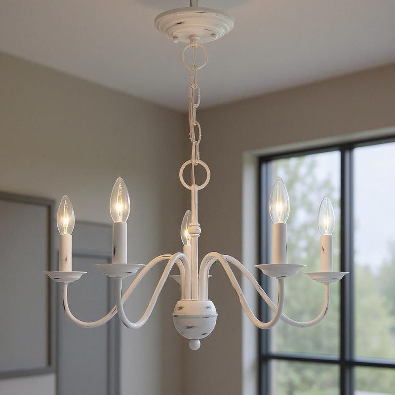 13" Five Light Dimmable Chandelier With Shades - Antiqued White
