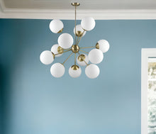 Load image into Gallery viewer, Sputnik Twelve Light Frosted Metal Dimmable Chandelier With White Shades - Brass / White

