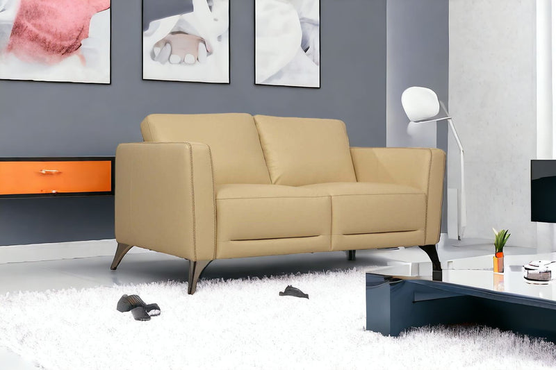 Leather Love Seat - Cream / Black