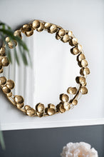 Load image into Gallery viewer, Round Metal Wall Mirror With en Leaf Accents, Modern Decor Mirror For Living Room Entryway Hallway - Gold
