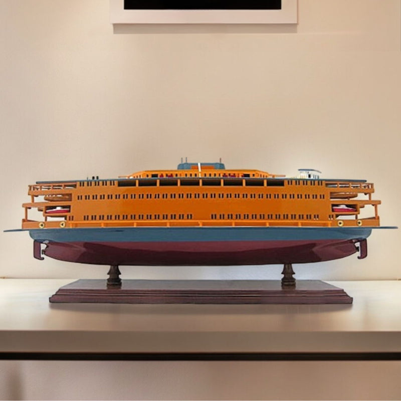Staten Island Ferry Boat Hand Painted Decorative Boat - Maroon