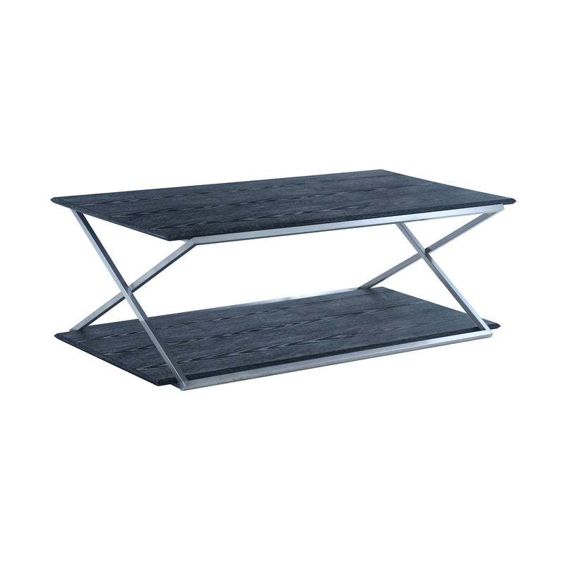 Stainless Steel Coffee Table With Shelf - Black And Silver