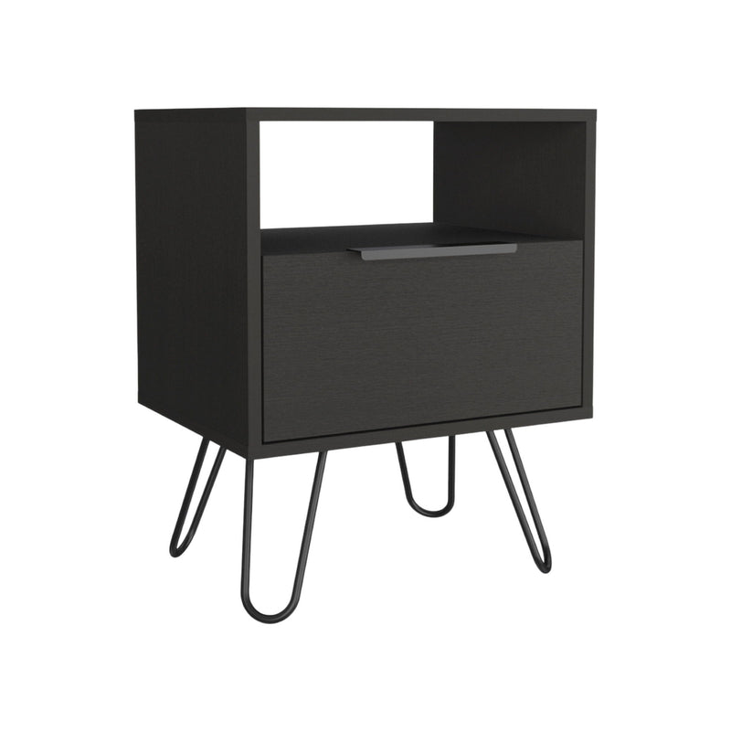 17.7" x 13.7" x 22.2" Faux Wood Nightstand With Storage - Black