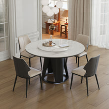 Load image into Gallery viewer, Modern Sintered Stone Dining Table With Round Turntable And Metal Pedestal - White
