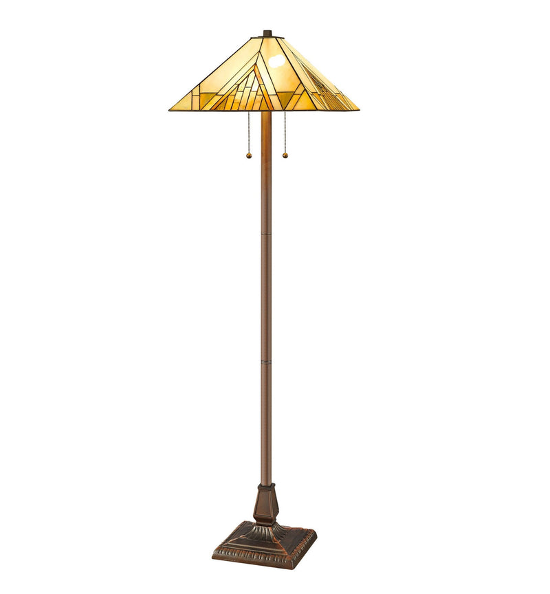 Two Light Beige And Brown Geometric Stained Glass Floor Lamp - Brown