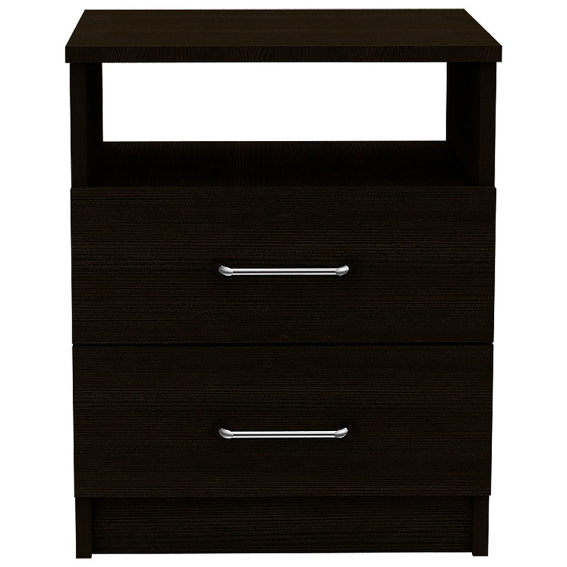 20" Two Drawer Faux Wood Nightstand - Black