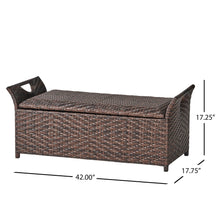 Load image into Gallery viewer, Outdoor Rattan Bench With Flair Arm And Storage - Brown
