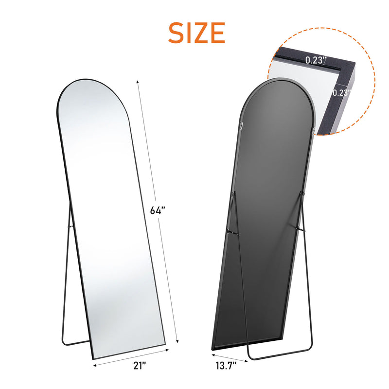 64'' Aluminum Arch Freestanding Framed Standing Mirror - Black