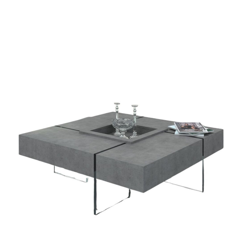 Concrete And Glass Square Coffee Table - Gray And Clear