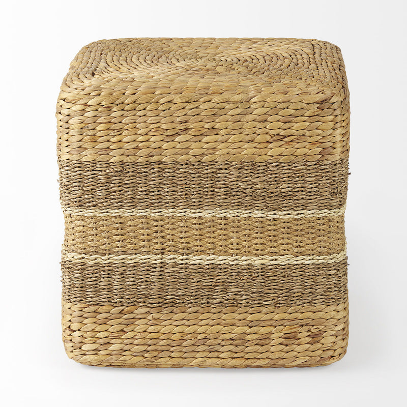 Fabric Striped Round Pouf Ottoman - Brown / Gray