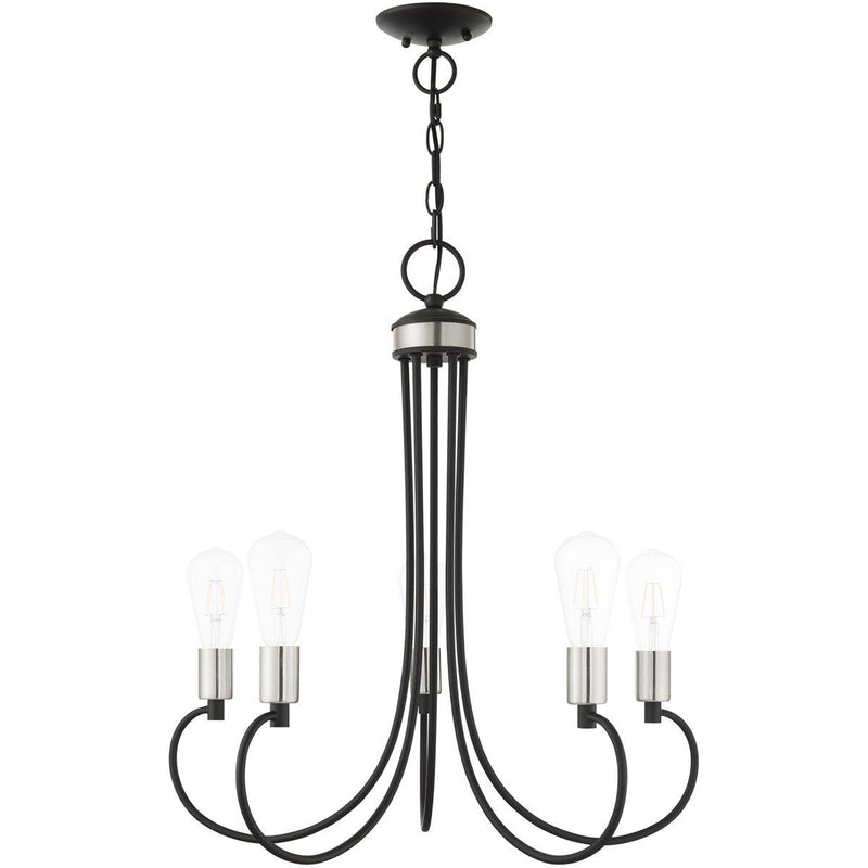 26" Five Light Dimmable Chandelier With Shades - Black
