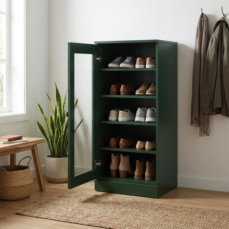 Ten Pair Solid Woodshoe Storage Cabinet (752252) - Green