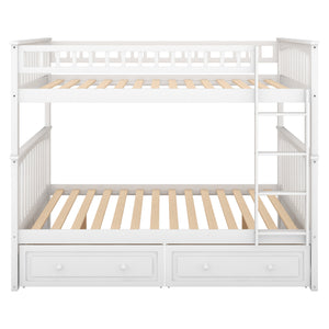 Full over Full Bunk Bed with Drawers, Convertible Beds, White(OLD SKU: SM000241AAK-1)