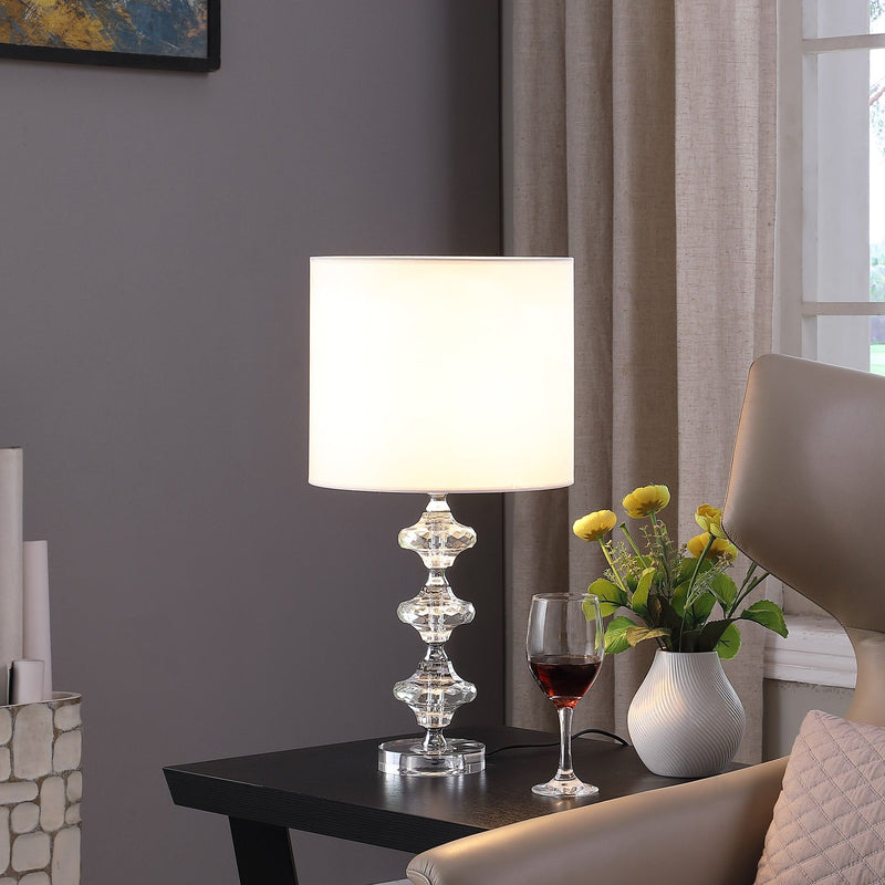 Crystal Geometric Table Lamp With White Classic Drum Shade - Silver