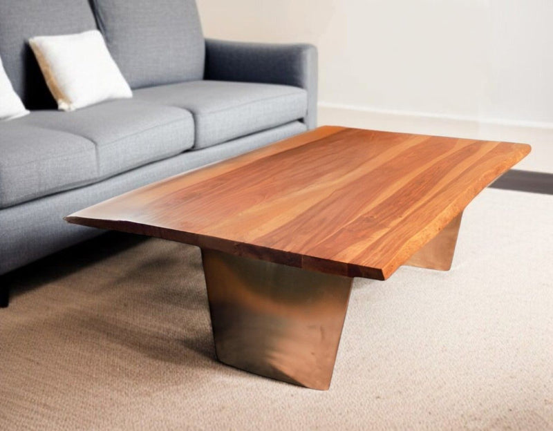 Solid Wood And Steel Coffee Table - Natural
