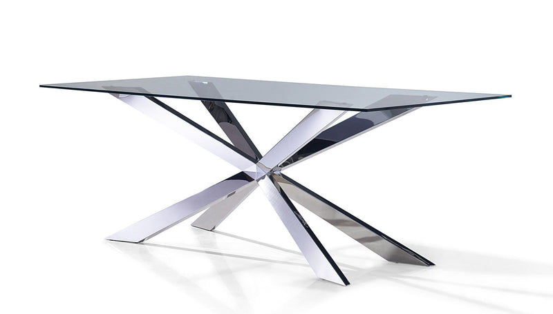 87" Glass And Metal Cross Leg Base Dining Table - Clear