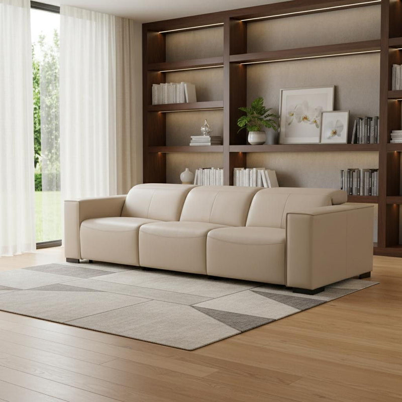 Top Grain Leather Reclining Metal USB Sofa (720300) - Beige